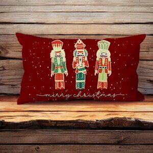 Christmas Pillow Cover Holiday Nutcracker Decor Soft Decorative Lumbar Case 20"